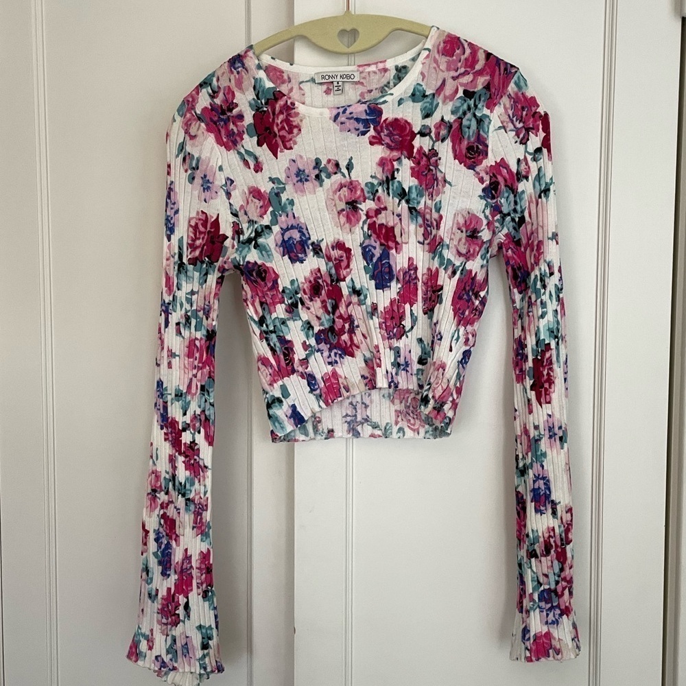 Ronny Kobo Floral Print Crop Top